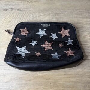 Victoria's Secret Sequin Star Makeup Bag Pouch Black Silver Rose‎ Gold Cosmic